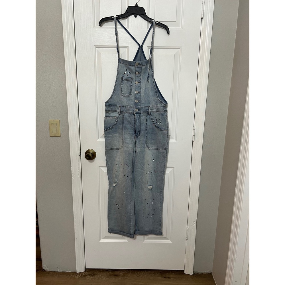 Cato Est. 1946 Denim Paint Splatter Distressed Overalls Light Wash Size 6